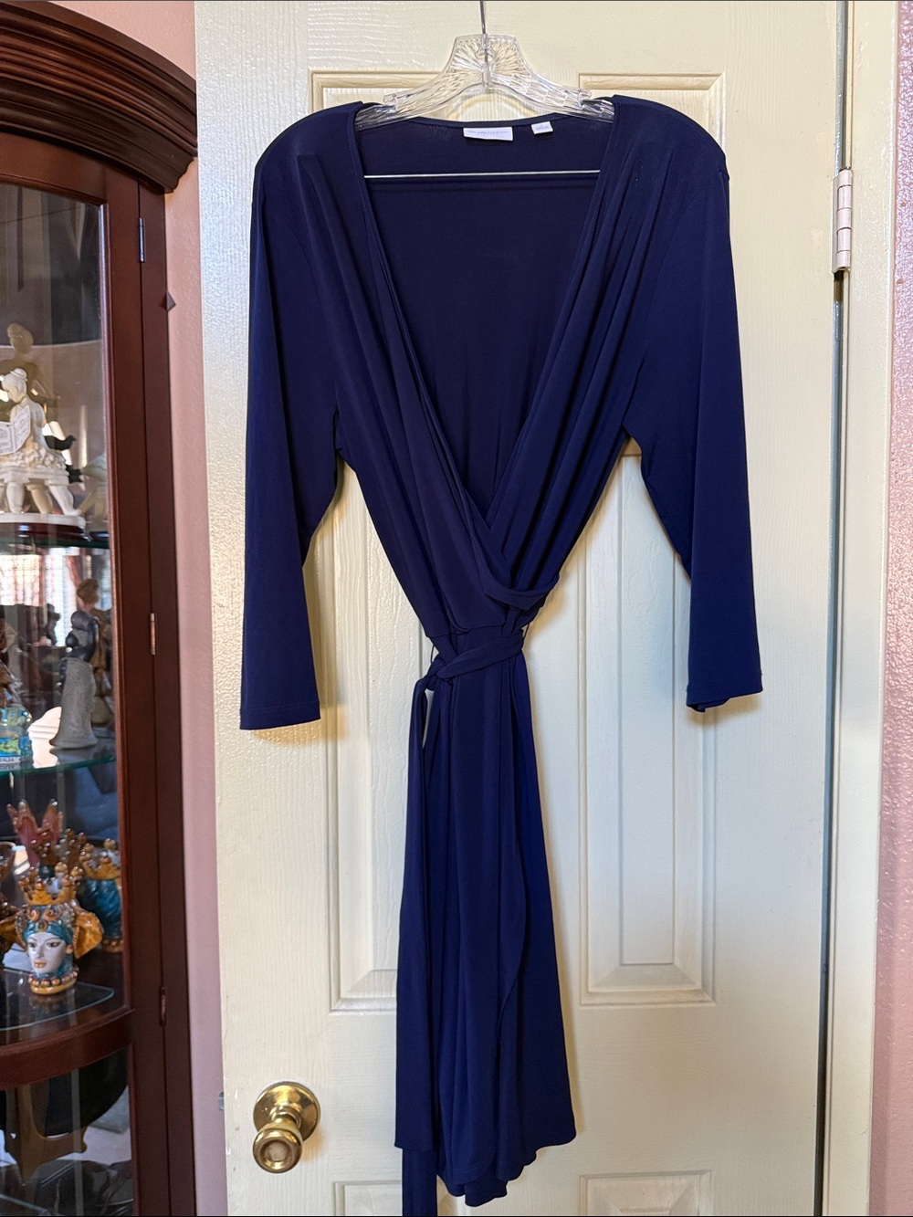 New York & Company Stretch Navy Blue Wrap Midi Dress
